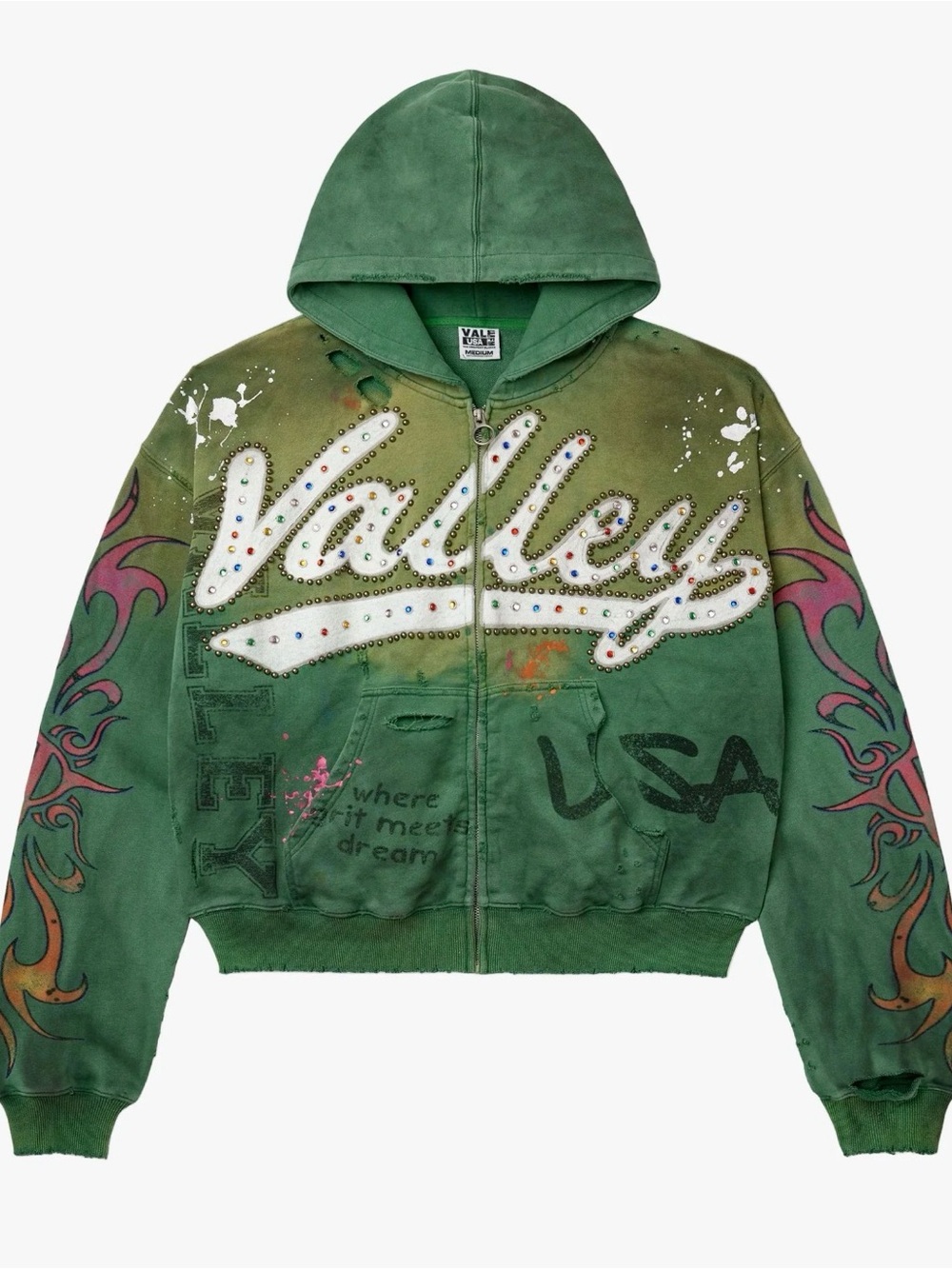 Vale Forever Valley “Inferno” Green Zip-Up Hoodie